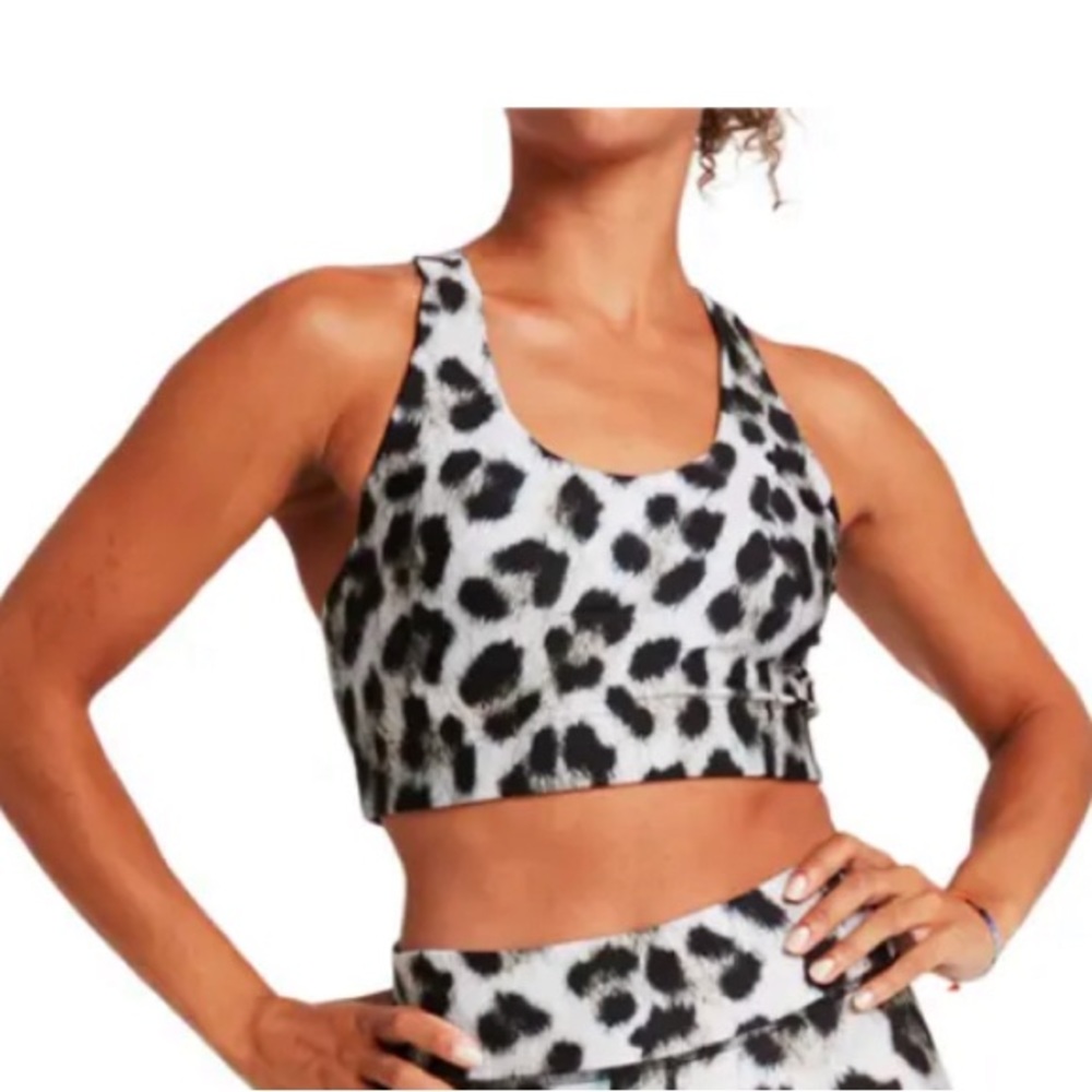 Terez New York Snow Leopard Scoop Neck Racerback Sports Bra Size Large NWOT